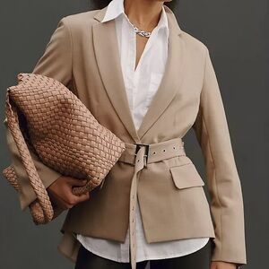 Anthropologie Taupe Belted Blazer
